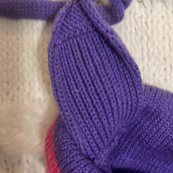 Vintage Fisher-price winter hat pom-pom beanie snowman ice skater pink purple - Picture 7 of 9